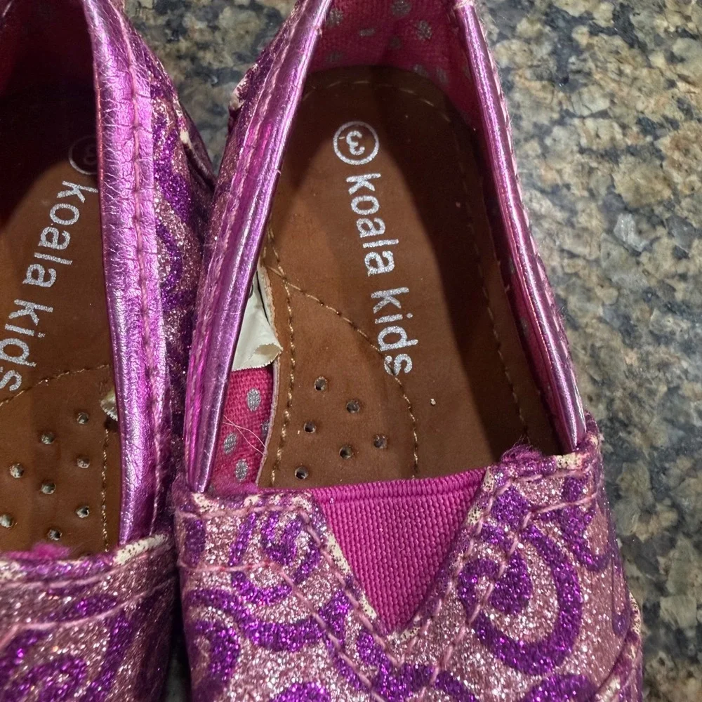 Koala Kids Girls Purple Pink Glitter‎ Swirl Slip On Flats Shoes Size 3 763454CNE